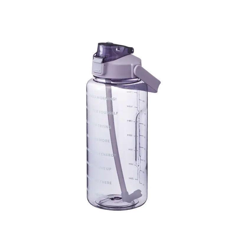 2L Water Bottle Straw Cup Motivational Drink Flask With Time Markings Sports Gym - Blue - Factory Direct Shop