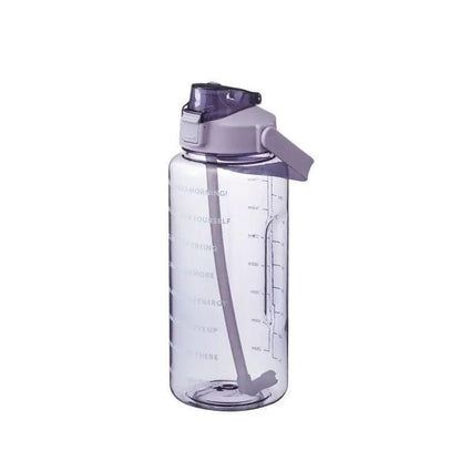 2L Water Bottle Straw Cup Motivational Drink Flask With Time Markings Sports Gym - Blue - Factory Direct Shop