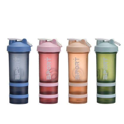 Powder Milkshake Drink Cup Sport Water Bottle 500Ml 3 Tier Protein Shaker Pill - Green