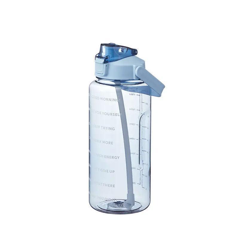 2L Water Bottle Straw Cup Motivational Drink Flask With Time Markings Sports Gym - Green - Factory Direct Shop