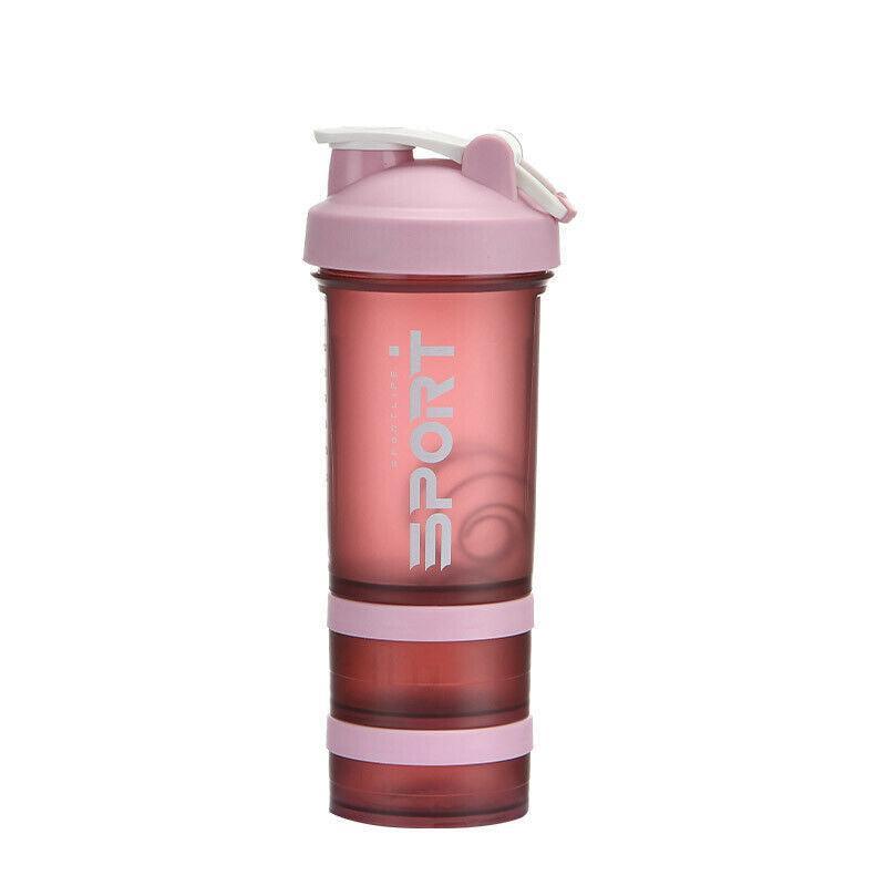 Powder Milkshake Drink Cup Sport Water Bottle 500Ml 3 Tier Protein Shaker Pill - Orange