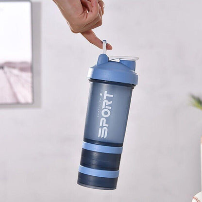 Powder Milkshake Drink Cup Sport Water Bottle 500Ml 3 Tier Protein Shaker Pill - Pink