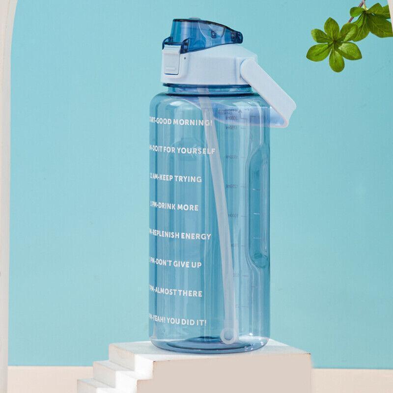 2L Water Bottle Straw Cup Motivational Drink Flask With Time Markings Sports Gym - Purple - Factory Direct Shop