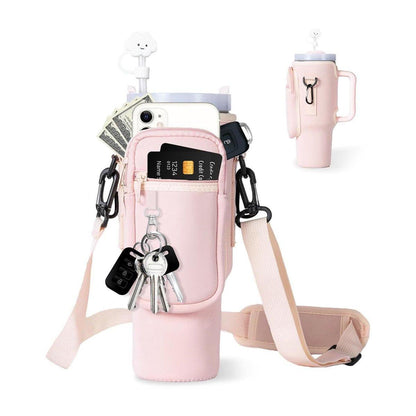Portable Cup Sleeve Drink Holder Reusable Water Bottle Carrier Travel Bag - Beige