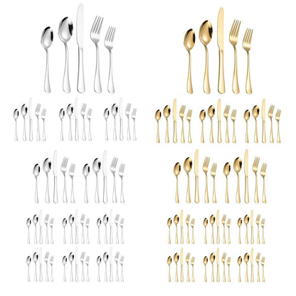 20/40pcs Stainless Steel Cutlery Set Knife Fork Spoon Western Hotel Tableware - Silver-40pcs