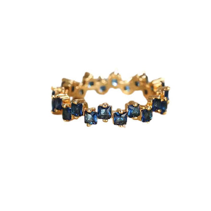 Square Design 1.2ct Simulated Diamond Women Engagement Ring Rose Gold Plated - Dark Blue-Size 8