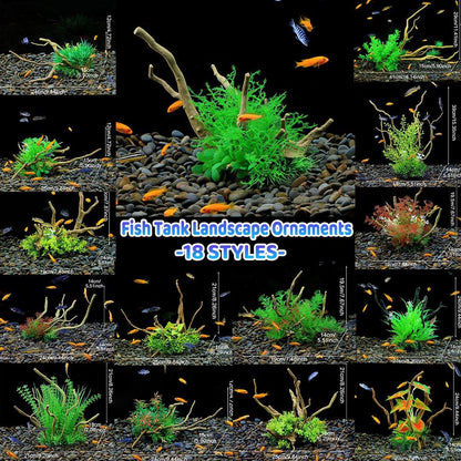Aquarium Landscaping Decoration Artificial Wood and Plants Fish Tank Ornament - CM1901-Green