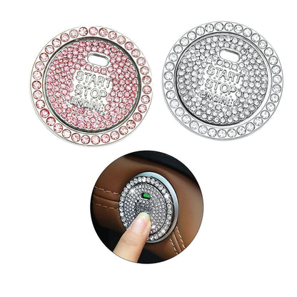 Bling Crystal Ring For Car One Key Engine Start Stop Decoration Button - White