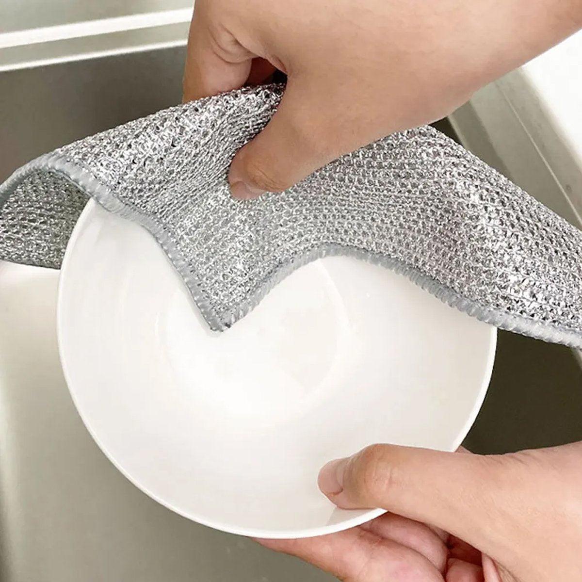 10PCS Double Layer Dishcloth Non-stick Oil Kitchen Cleaning Cloth Metal Fiber