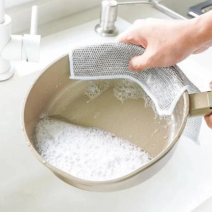 10PCS Double Layer Dishcloth Non-stick Oil Kitchen Cleaning Cloth Metal Fiber