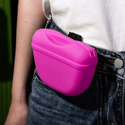 Pet Silicone Training Treat Bag Pouch With Clip Waist Pack Feed Dog - Blue