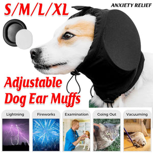 Black Adjustable Dog Ear Muffs Noise Reducing Pet Headwrap Protective Ear Cover - L