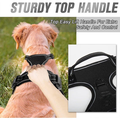 Adjustable No-Pull Dog Harness Vest S-XL Reflective Pet Training Outdoor Handle - Black-S