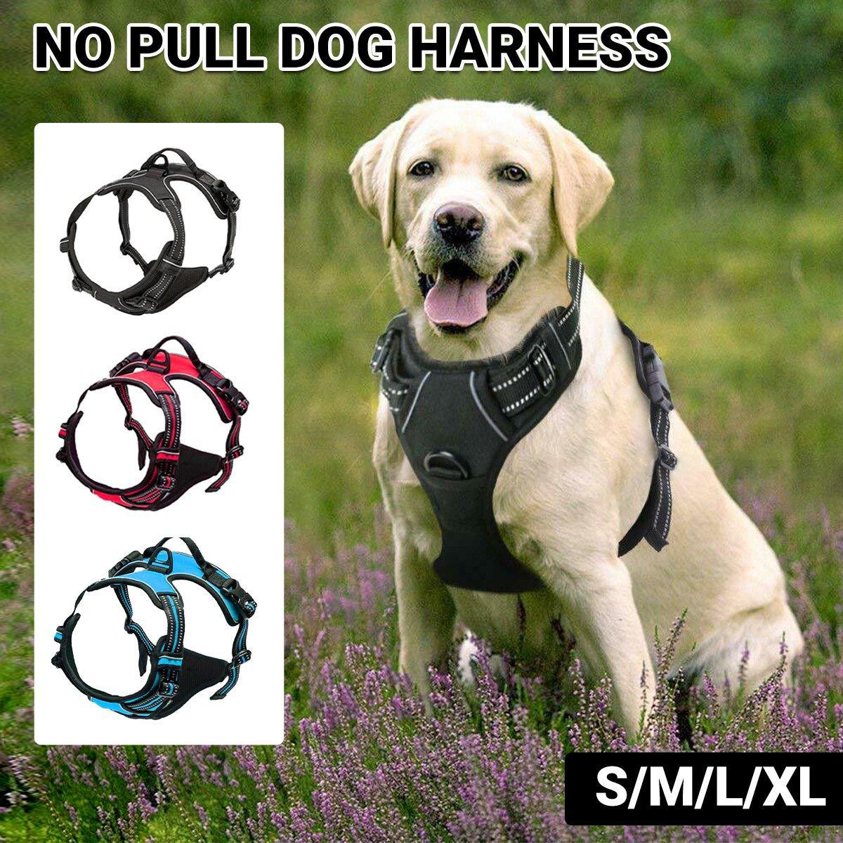Adjustable No-Pull Dog Harness Vest S-XL Reflective Pet Training Outdoor Handle - Blue-S