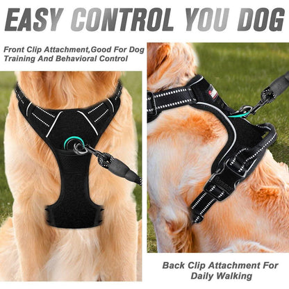 Adjustable No-Pull Dog Harness Vest S-XL Reflective Pet Training Outdoor Handle - Red-L