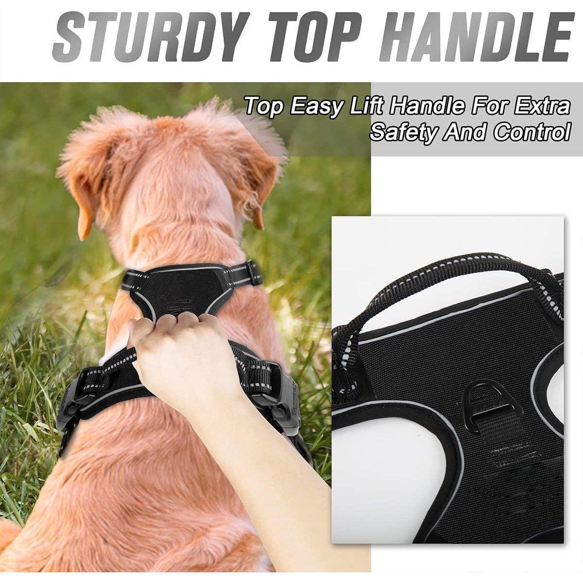 Adjustable No-Pull Dog Harness Vest S-XL Reflective Pet Training Outdoor Handle - Red-XL