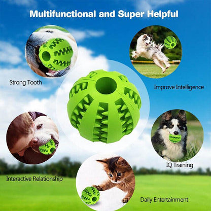 Dog Chew Toy Rubber Ball Treat Dispenser Dental Cleaning Training Play Ball - Green Spherical (Small)