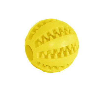 Dog Chew Toy Rubber Ball Treat Dispenser Dental Cleaning Training Play Ball - Yellow Spherical (Large)