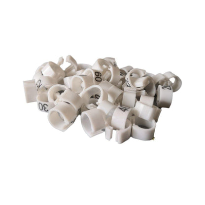 100X 001-100 Digital Numbered Bird Leg Band Rings Clip For Pigeon Parrot Poultry - White