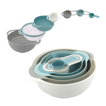 8pcs Plastic Basin Set Drain Basket Washing Mixing Bowl Set Kitchen Baking Tools