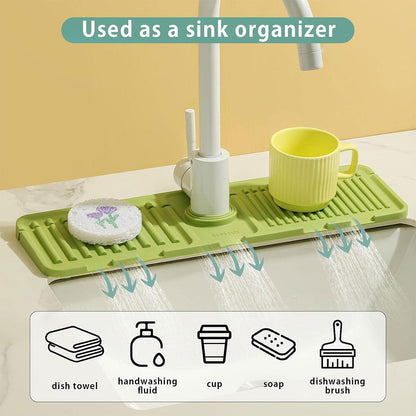 Faucet Draining Pad Narrow Sink Splash Guard Mat for Washbasin Water Catcher - White