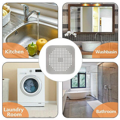 2Pc Square Drain Cover For Shower Drain Hair Catcher Flat Silicone Plug For Bath - 1PC White+ 1PC Grey