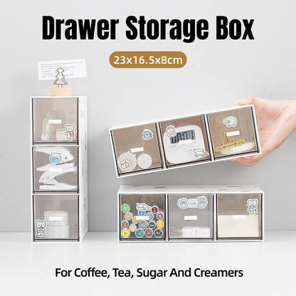 Storage Box 3Drawers DIY Desktop Plastic Transparent Coffee Sugar Jewelry Box