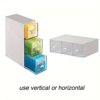 Storage Box 3Drawers DIY Desktop Plastic Transparent Coffee Sugar Jewelry Box