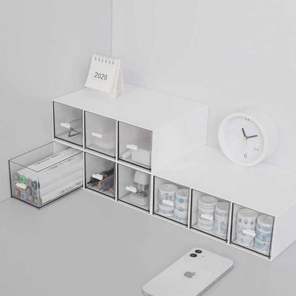 Storage Box 3Drawers DIY Desktop Plastic Transparent Coffee Sugar Jewelry Box