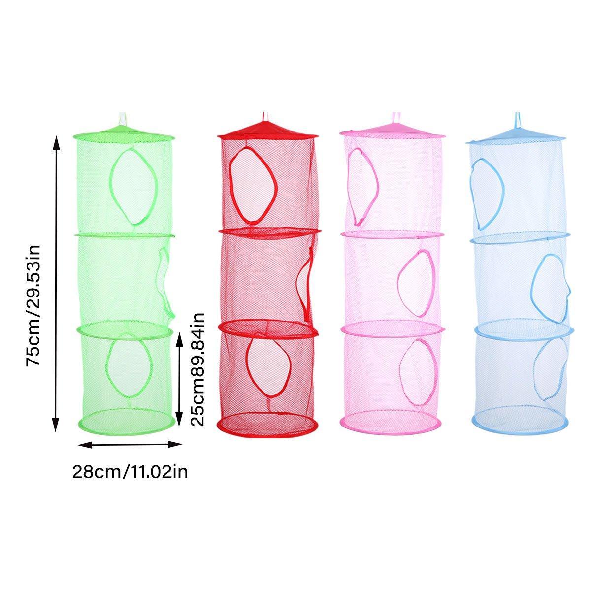 Foldable Clothes Drying Basket Three-layer Hanging Storage Breathable Organizer - Blue