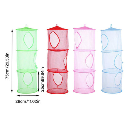 Foldable Clothes Drying Basket Three-layer Hanging Storage Breathable Organizer - Blue