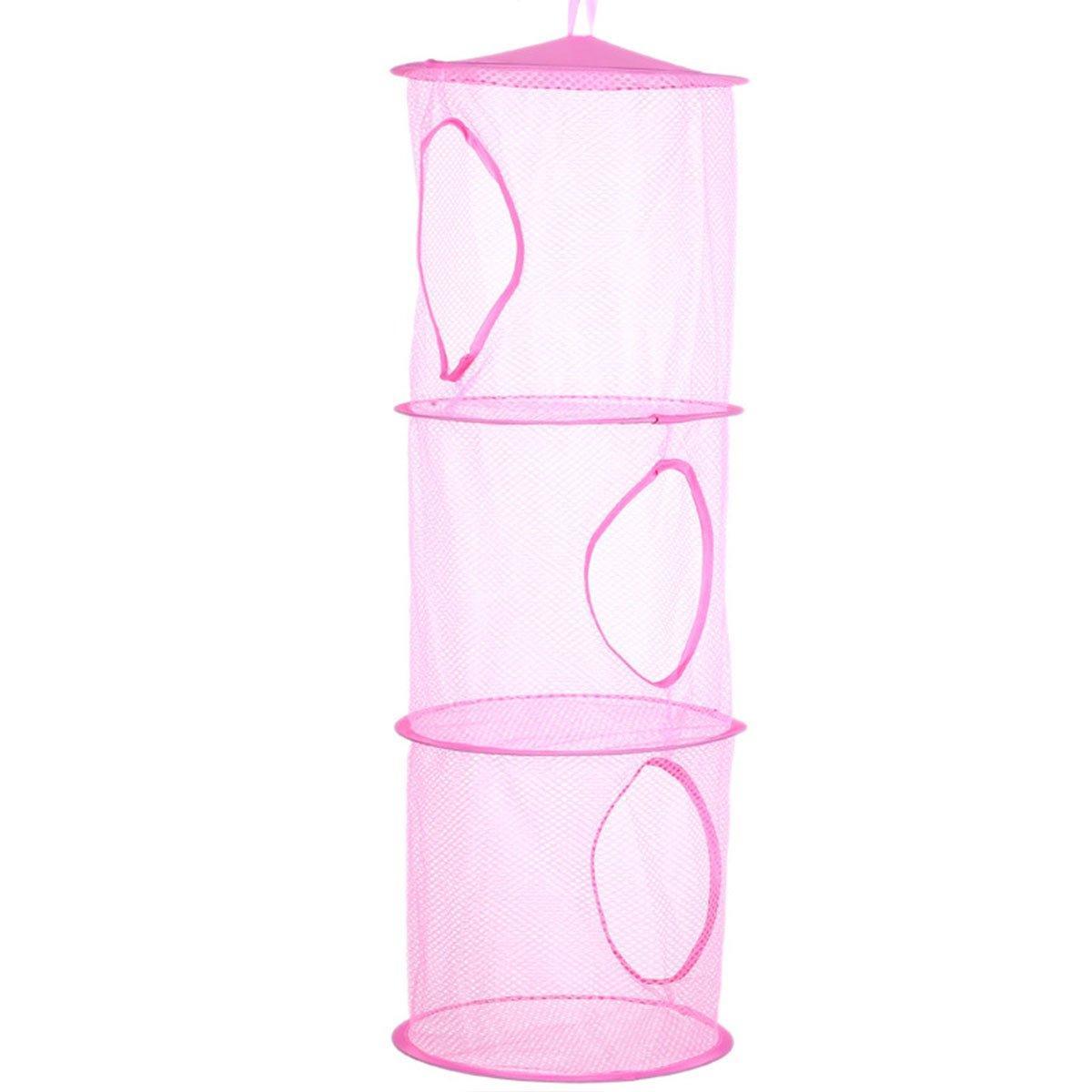 Foldable Clothes Drying Basket Three-layer Hanging Storage Breathable Organizer - Blue