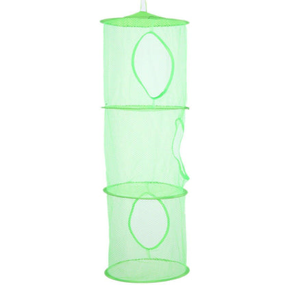 Foldable Clothes Drying Basket Three-layer Hanging Storage Breathable Organizer - Pink