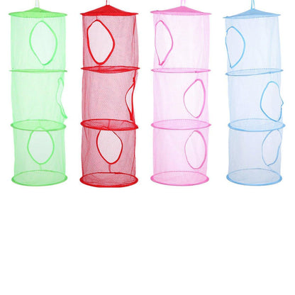 Foldable Clothes Drying Basket Three-layer Hanging Storage Breathable Organizer - Red
