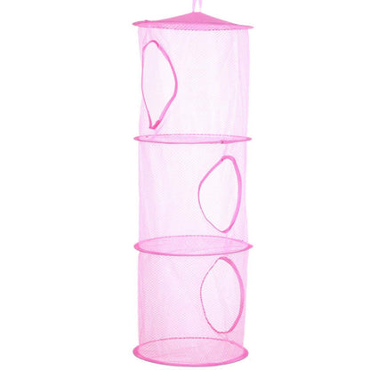 Foldable Clothes Drying Basket Three-layer Hanging Storage Breathable Organizer - Red
