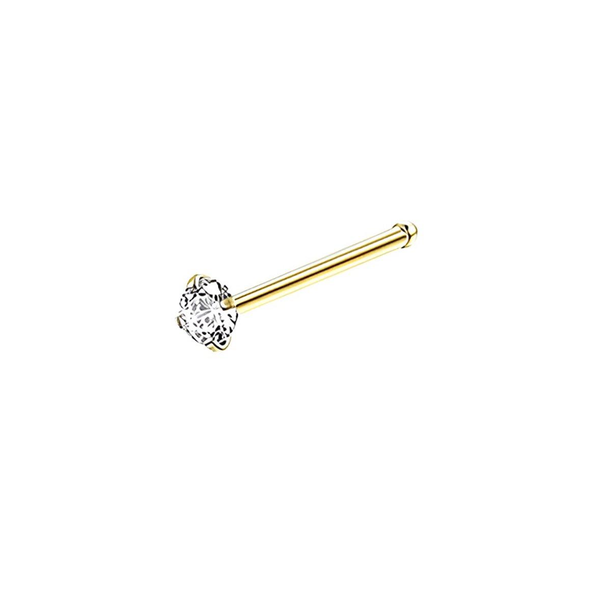 Stainless Steel Nosepiece with Gold Nose Stud Stylish Piercing Jewellery Women - L-Shaped Rod-2mm