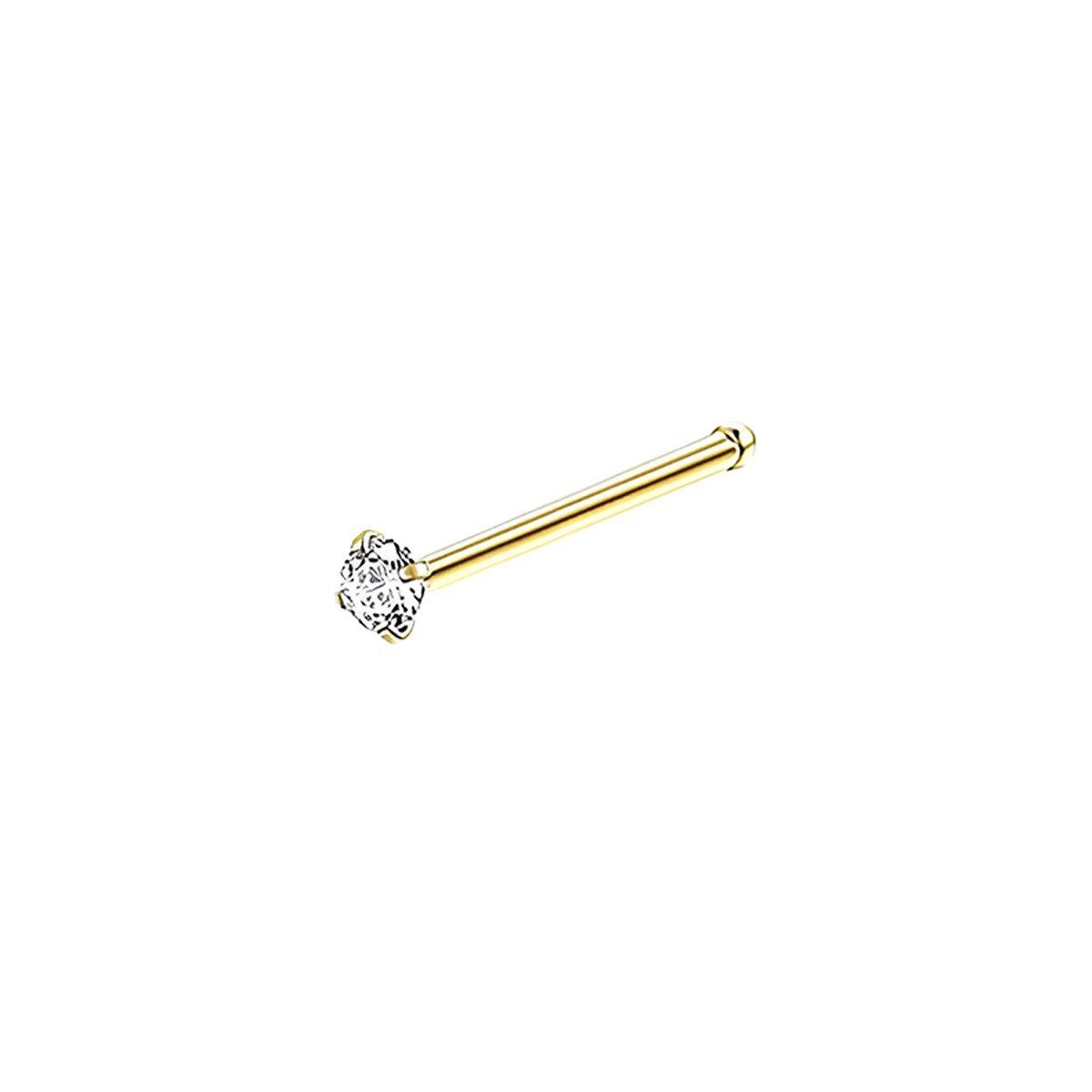 Stainless Steel Nosepiece with Gold Nose Stud Stylish Piercing Jewellery Women - L-Shaped Rod-3mm
