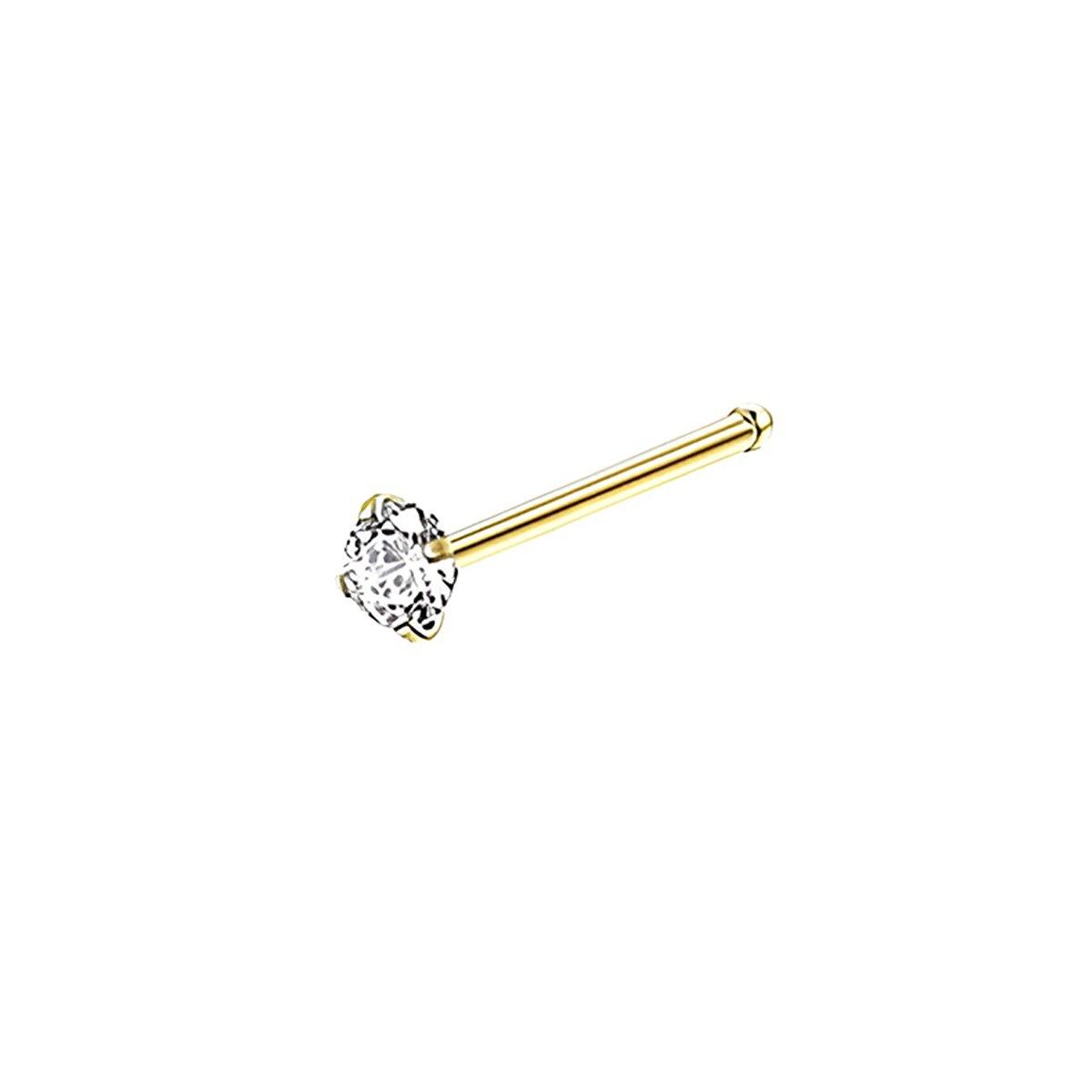 Stainless Steel Nosepiece with Gold Nose Stud Stylish Piercing Jewellery Women - L-Shaped Rod-3mm