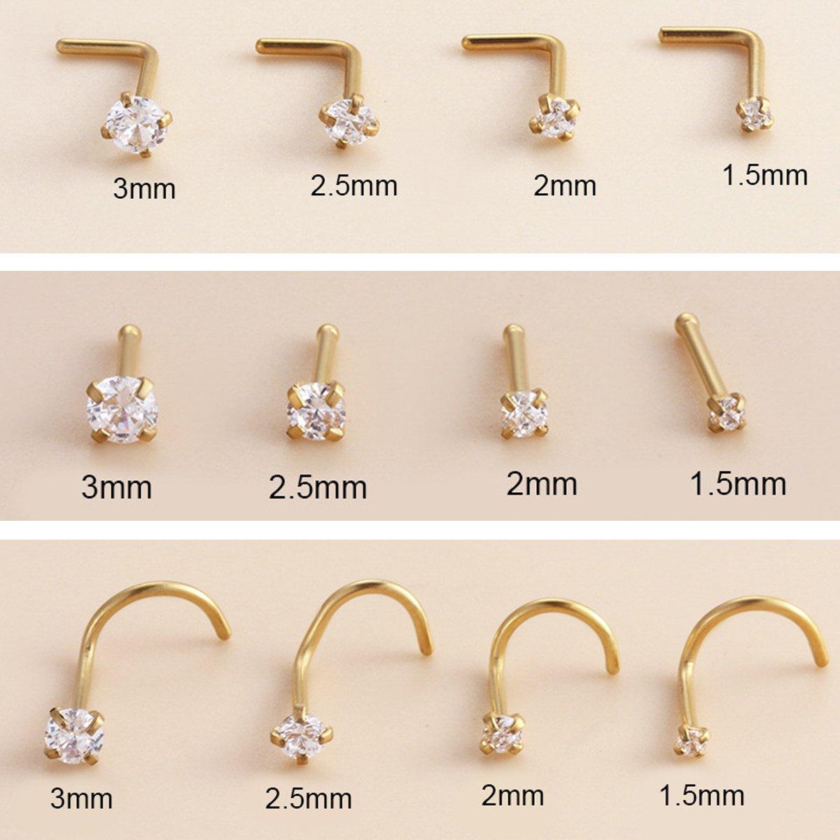 Stainless Steel Nosepiece with Gold Nose Stud Stylish Piercing Jewellery Women - S-Shaped Rod-2.5mm
