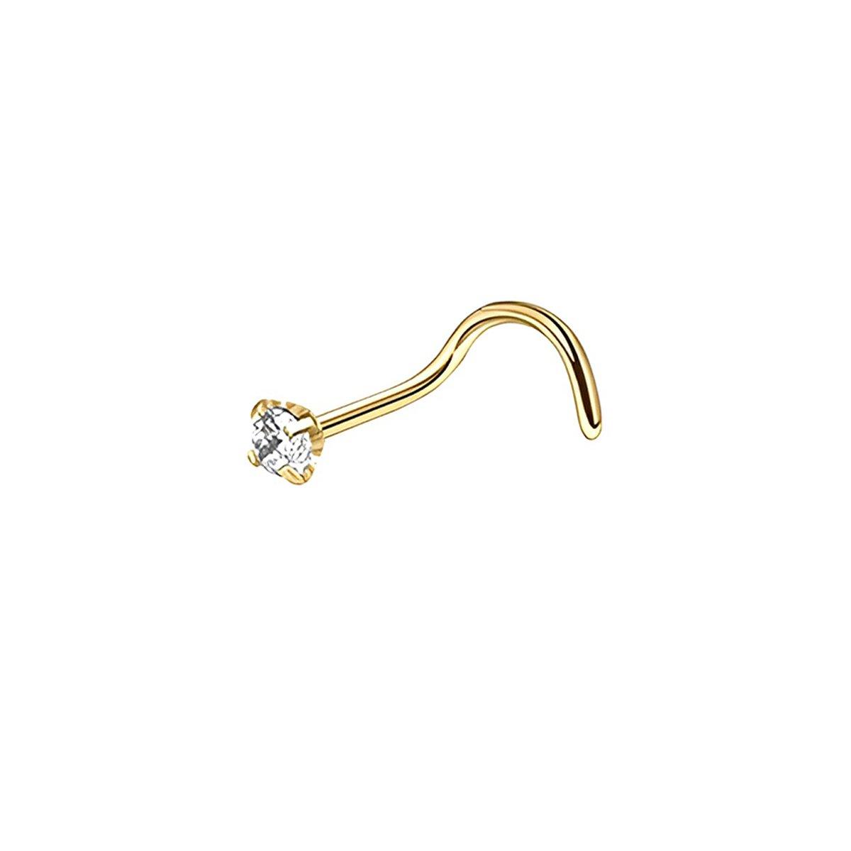 Stainless Steel Nosepiece with Gold Nose Stud Stylish Piercing Jewellery Women - S-Shaped Rod-2.5mm