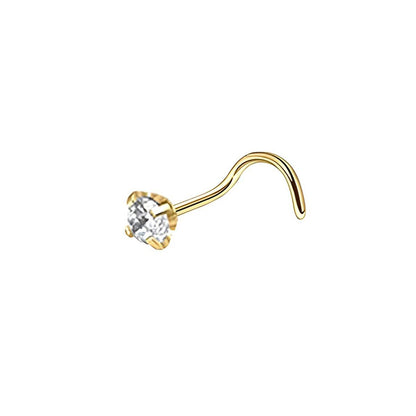 Stainless Steel Nosepiece with Gold Nose Stud Stylish Piercing Jewellery Women - S-Shaped Rod-2.5mm