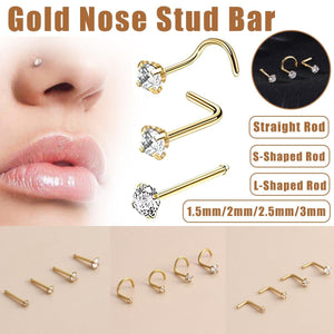 Stainless Steel Nosepiece with Gold Nose Stud Stylish Piercing Jewellery Women - S-Shaped Rod-3mm