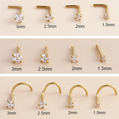 Stainless Steel Nosepiece with Gold Nose Stud Stylish Piercing Jewellery Women - S-Shaped Rod-3mm