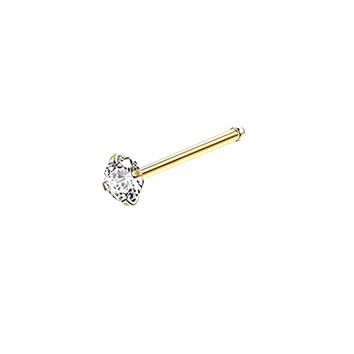 Stainless Steel Nosepiece with Gold Nose Stud Stylish Piercing Jewellery Women - S-Shaped Rod-3mm