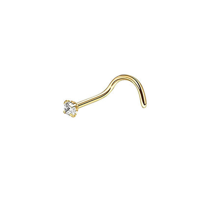 Stainless Steel Nosepiece with Gold Nose Stud Stylish Piercing Jewellery Women - S-Shaped Rod-3mm