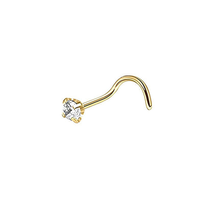 Stainless Steel Nosepiece with Gold Nose Stud Stylish Piercing Jewellery Women - S-Shaped Rod-3mm