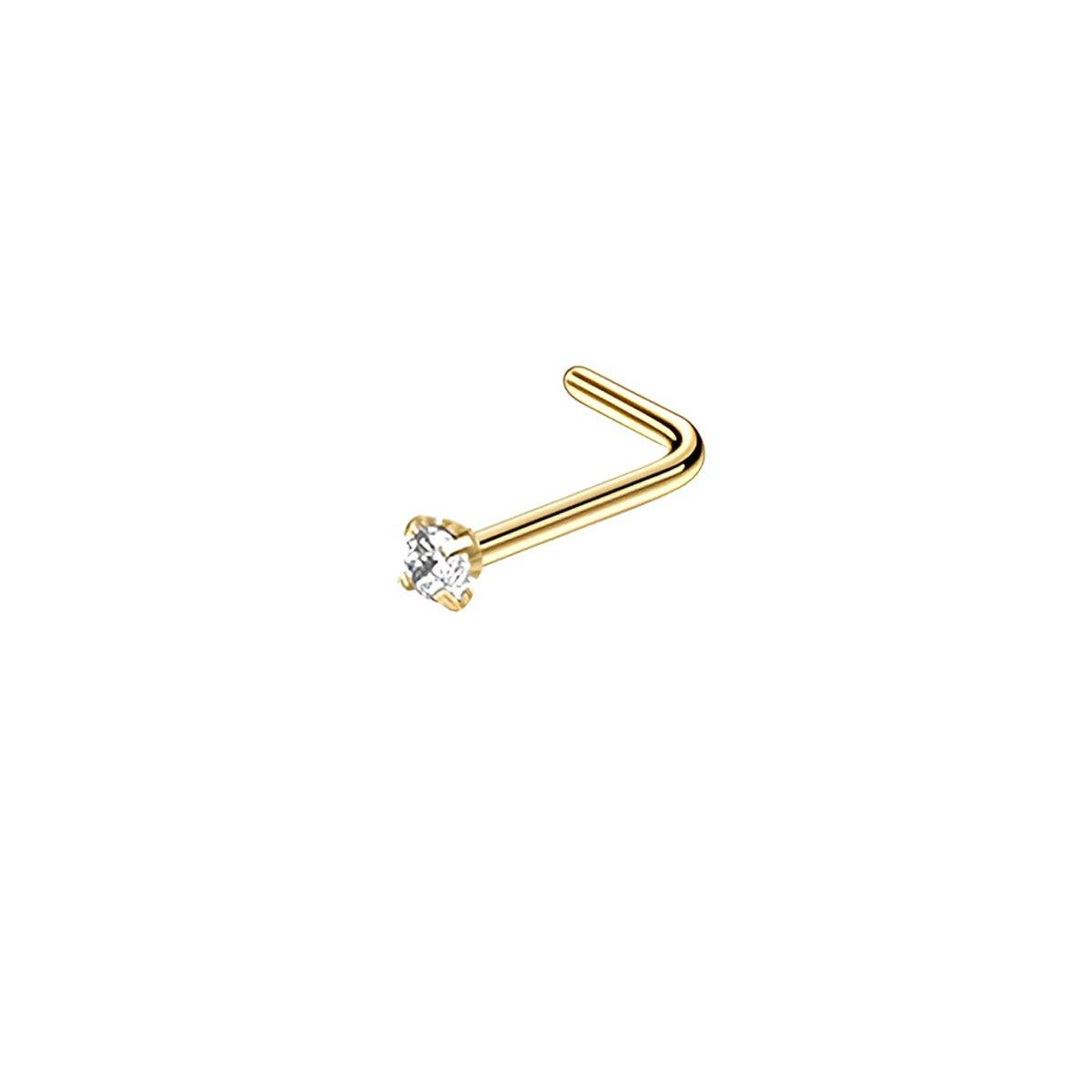 Stainless Steel Nosepiece with Gold Nose Stud Stylish Piercing Jewellery Women - S-Shaped Rod-3mm