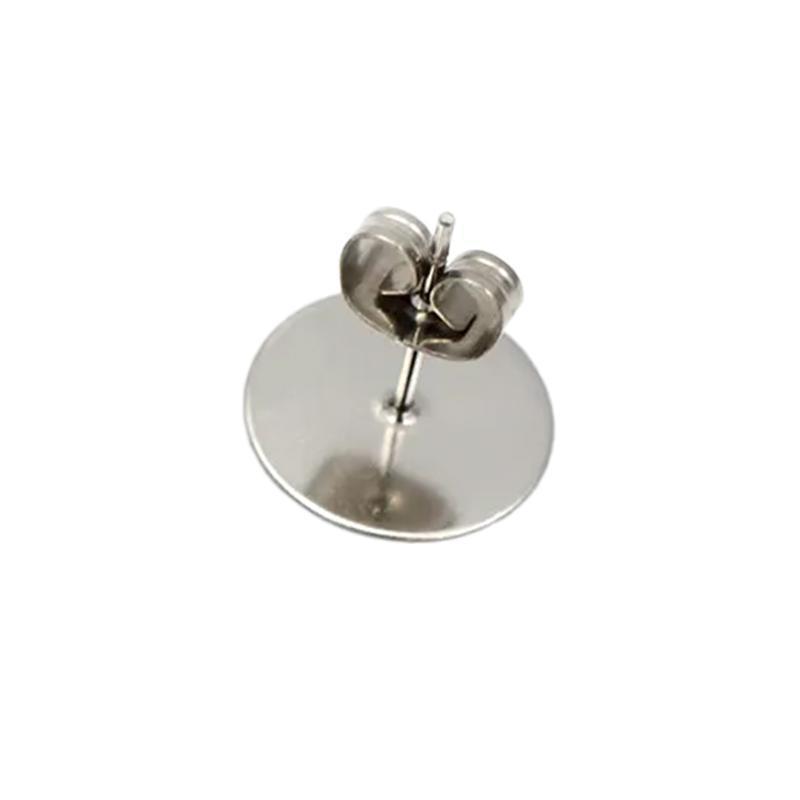 50/100/200PCS Earring Stud Posts Pads+Nut Backs Silvery Surgical Steel DIY Craft 8MM - 50PCS (50xpads&50xbacks)