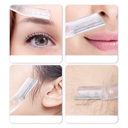 3Pcs Eyebrow Razor Set Facial Trimmer Shaver Blade Hair Remover Beauty Tool - White+Clear Eyebrow Razor+Scissor