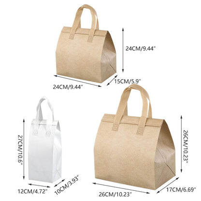 50pcs Thermal Insulation Packing Bag Non Woven Milk Tea Cake Food Storage Bag - Kraft-26x26x17cm